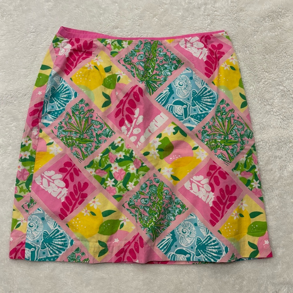 Lilly Pulitzer White Label Pink Tile Patch Skirt Vintage 90s